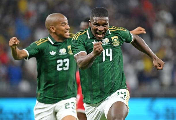 Soccer International Friendly, Länderspiel, Nationalmannschaft - South Africa v Panama Mbekezeli Mbokazi of South Africa runs to celebrate his goal during the International Friendly soccer game between South Africa and Panama at Cape Town Stadium, South Africa, 31 March 2026. Cape Town South Africa  Copyright: xRyanxWilkisky BackpagePixx