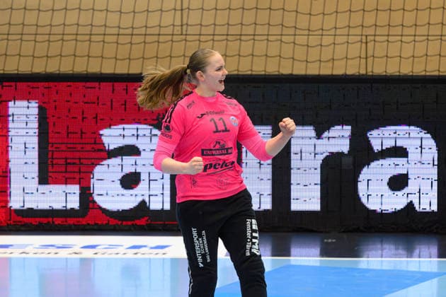 Laura Kuske Thueringer HC, 11 Jubel zur Parade GER, Thueringer HC vs BSV Sachsen Zwickau, Handball, Alsco Handball Bundesliga Frauen, 20 Spieltag, Saison 2025 2026, 01 04 2026 GER, Thueringer HC vs BSV Sachsen Zwickau, Handball, Alsco Handball Bundesliga Frauen, 20 Spieltag, Saison 2025 2026, 01 04 2026 Bad Langensalza Copyright: xEibner-Pressefoto MartinxHerbstx EP_MHT
