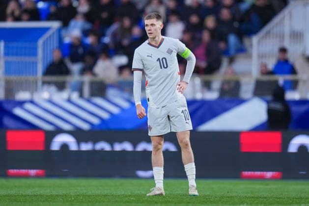 AUXERRE, FRANCE - MARCH 30: Gisli Thordarson of Iceland looks on during the European Qualifers U21, U 21 football match between France and Iceland on 30th March 2026 in Auxerre, France. Franco Arland (Franco Arland SPP) Copyright: xFrancoxArlandx xSPPx spp-en-FrArSp-1FA05731-2