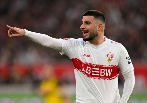 04 04 2026, Soccer 1 Bundesliga 2025 2026, 28 Matchday, VfB Stuttgart Borussia Dortmund, in the MHP Arena Stuttgart, Deniz Undav Stuttgart gesticulates DFL and DFB regulations prohibit any use of photographs as image sequences and or quasi video