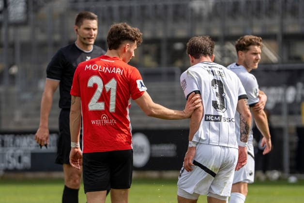 04 04 2026, xwppx, Soccer Regionalliga Suedwest, SV Sandhausen SG Sonnenhof Grossaspach v l Luca Damiano Molinari SG Sonnenhof Grossaspach , Louis Kolbe SV Sandhausen DFL DFB REGULATIONS PROHIBIT ANY USE OF PHOTOGRAPHS as IMAGE SEQUENCES and or QUASI VIDEO Sandhausen