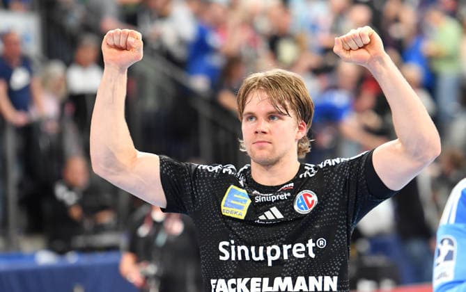 05 04 2026 Handball 1 Bundesliga DAIKIN HBL Season 2025 2026 27 Matchday HC Erlangen Metropolregion Nürnberg HCE Rhein Neckar Löwen OGo xogox Andri Mar Runarsson 4, HC Erlangen HCE