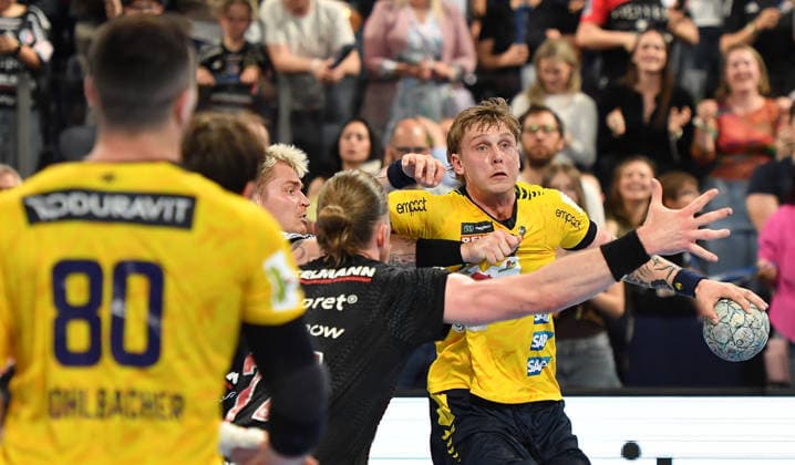 05 04 2026 Handball 1 Bundesliga DAIKIN HBL Season 2025 2026 27 Matchday HC Erlangen Metropolregion Nuremberg HCE Rhein Neckar Löwen OGo xogox Edwin Aspenbäck 78, Rhein Neckar Löwen