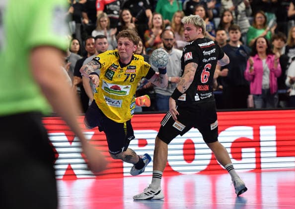 05 04 2026 Handball 1 Bundesliga DAIKIN HBL Season 2025 2026 27 Matchday HC Erlangen Metropolregion Nuremberg HCE Rhein Neckar Löwen OGo xogox Edwin Aspenbäck 78, Rhein Neckar Löwen Marek Nissen 6, HC Erlangen HCE