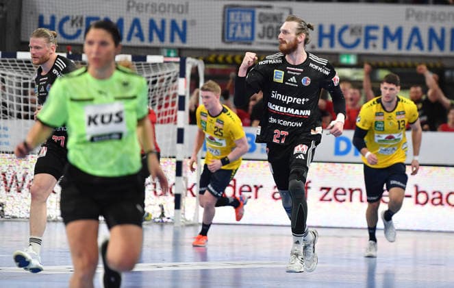 05 04 2026 Handball 1 Bundesliga DAIKIN HBL Season 2025 2026 27 Matchday HC Erlangen Metropolregion Nuremberg HCE Rhein Neckar Löwen OGo xogox Antonio Metzner 27, HC Erlangen HCE Jubel Freude