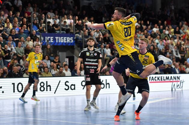 05 04 2026 Handball 1 Bundesliga DAIKIN HBL Season 2025 2026 27 Matchday HC Erlangen Metropolregion Nuremberg HCE Rhein Neckar Löwen OGo xogox Jannik Kohlbacher 80, Rhein Neckar Löwen