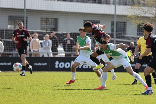 06 04 2026 Soccer Season 2025 2026 Regionalliga Bayern 27 Matchday 1 FC Nürnberg FCN II Club SpVgg Greuther Fürth II Kleeblatt U23 DaMa xdaxmax Noah König Koenig 4, SpVgg Greuther Fürth II Noah Maboulou 37, 1 FC Nürnberg FCN II