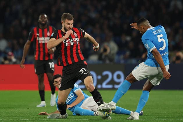 AC Milan s Strahinja Pavlovic during the Serie A soccer match between Napoli and Milan at the Diego Armando Maradona Stadium in Naples, southern italy - Monday , April 06 , 2026. - Soccer .  Copyright: xAlessandroxGarofalo LaPressex
