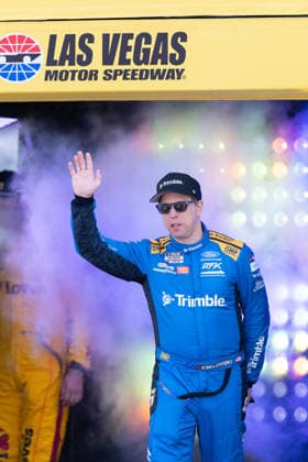 LAS VEGAS, NV - MARCH 15: Brad Keselowski ( 6 RFK Racing Trimble Ford) waves to fans during driver introductions prior to the NASCAR, Motorsport, USA Cup Series Pennzoil 400 race on March 15, 2026, at Las Vegas Motor Speedway in Las Vegas, NV. (Photo by Karl Anderson Icon Sportswire) AUTO: MAR 15 NASCAR Cup Series Pennzoil 400 EDITORIAL USE ONLY Icon272260315042