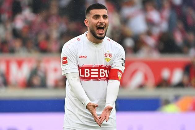 Deniz UNDAV VFB Stuttgart , gestures,gives instructions,action,single image,cropped single motif,half figure,half figure Football 1 Bundesliga Season 2025 2026, 29 Matchday, Matchday29 VfB Stuttgart Hamburger SV on 12 04 2026 MHP ARENA
