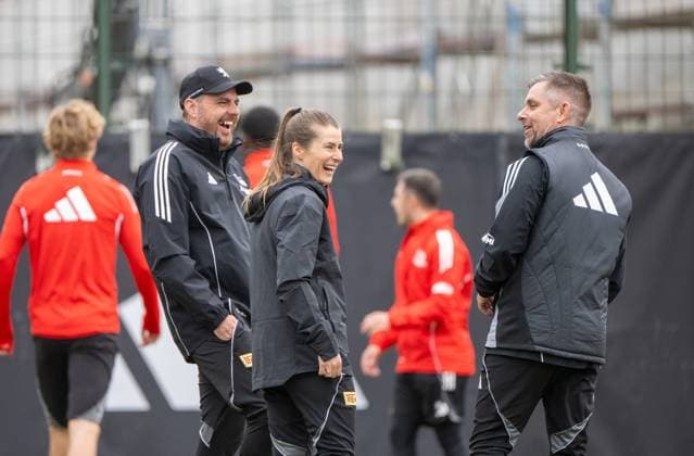 Soccer, Men, Season 2025 2026, 1 Bundesliga, 1 FC Union Berlin, f l Co Coach Andreas Kerwin 1 FC Union , Coach Marie Louise Eta 1 FC Union Berlin , Co Coach Sebastian Bönig 1 FC Union , 14 04 2026, Copyright: xMatthiasxKochx
