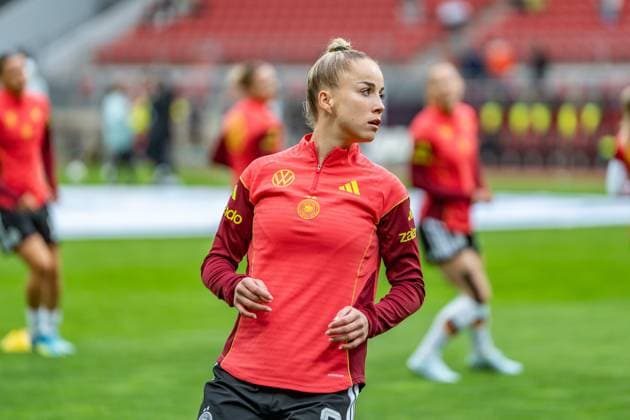 Soccer, International match, Womens national team, Qualification match for World Cup 2027, Germany vs Austria, Max Morlock Stadium Nuremberg, Germany white , Austria red , Giulia Gwinn Germany Austria World Cup Qualification Copyright: xspeedshotx xRalfxJustx