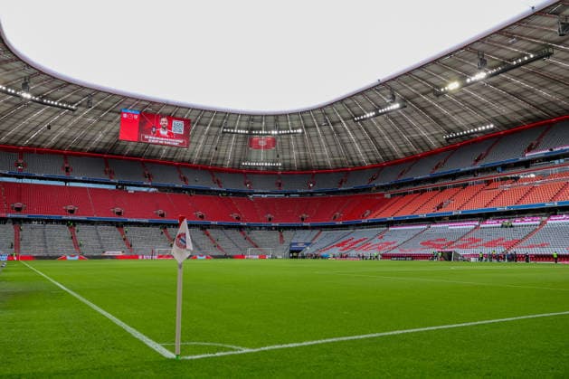 The empty Allianz Arena before the match, empty stands, empty Suedkurve, GER, FC Bayern Muenchen vs VfB Stuttgart, Football, Bundesliga, Matchday 30, Season 2025 2026, 19 04 2026, DFL DFB REGULATIONS PROHIBIT ANY USE OF PHOTOGRAPHS as IMAGE SEQUENCES and or QUASI VIDEO, GER, FC Bayern Muenchen vs VfB Stuttgart, Football, Bundesliga, Matchday 30, Season 2025 2026, 19 04 2026 Muenchen Copyright: xEibner-Pressefoto JennixMaulx EP_JML