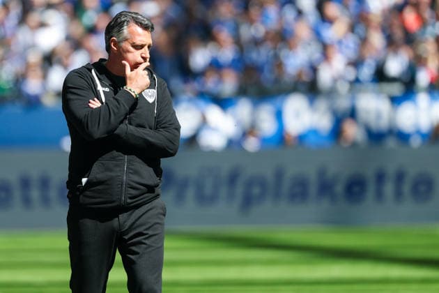 2 Bundesliga FC Schalke 04 SC Preußen Münster on 19 04 2026 in the Veltins Arena at Schalke Coach Alois Schwartz Muenster pensive MH