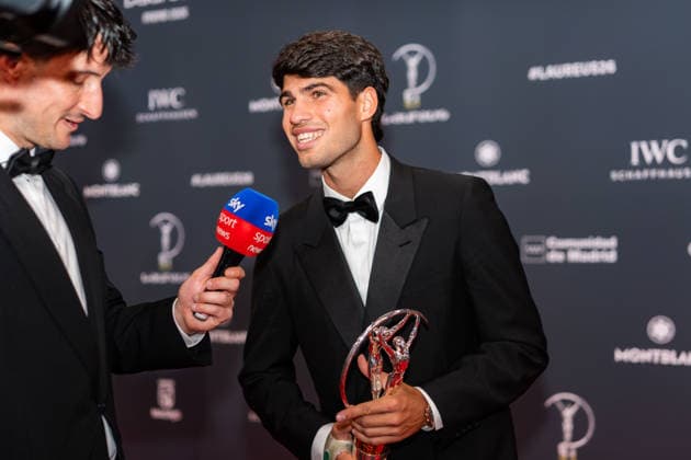 20 04 2026, Laureus Awards 2026 in Madrid Day 2 Carlos Alcaraz and the Laureus Award Trophy Copyright: xBahhoxKarax