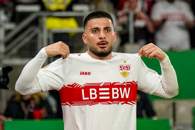Germany Soccer DFB Cup 2025 2026, semi-final VfB Stuttgart vs SC Freiburg MHP Arena Stuttgart Goal and goal celebration to 1 1 by Deniz Undav VfB Stuttgart, 26 Joy, emotions, cheering gesture, gestures, facial expressions, facial expression, emotion Copyright: xJOERANxSTEINSIEKx
