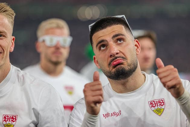 GER, Stuttgart, VfB Stuttgart vs SC Freiburg, DFB Pokal, Football, DFB, 2025 2026 season, MHP Arena, semi-final in picture VfB Stuttgart win 2 1 on goals and advance to the DFB Pokal final after beating SC Freiburg , Cheers, joy and emotions after the win, Deniz Undav VfB Stuttgart 26 DFB DFL REGULATIONS PROHIBIT ANY USE OF PHOTOGRAPHS AS IMAGE SEQUENCES AND OR QUASI VIDEO, 22 04 2026 Copyright: HMBxMedia HendrikxHamelau