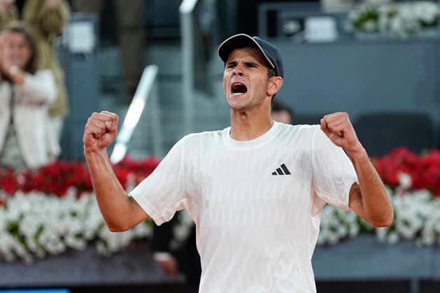 April 26, 2026, Madrid, Madrid, Spain: Rafael Jodar of Spain reacts after winning against Joao Fonseca of Brazil during the Mutua Madrid Open 2026, ATP, Tennis Herren Masters 1000 and WTA, Tennis Damen 1000, at La Caja Magica on April 26, 2026 in Madrid, Spain. Mutua Madrid Open 2026 - Day 7 - ZUMAa181 20260426_zaa_a181_790 Copyright: xOscarxJ.xBarrosox