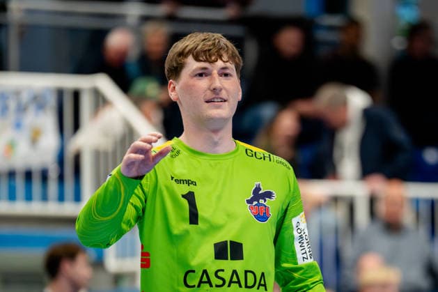 Dormagen, 27 04 2026, Handball, Men, 2 Bundesliga, Matchday 29, 2025 2026 TSV Bayer Dormagen 1 VFL Potsdam Frederik Höler 1 VfL Potsdam, 1 during the match