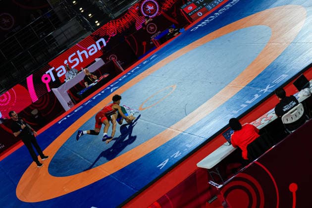 U17, U20, Senior African Championships 61kg FS Abdelghani Aid ALG df Mustapha Batnini TUN Copyright: xKostadinxAndonovx xUnitedxWorldxWrestlingx Kostadin Andonov United World Wrestling