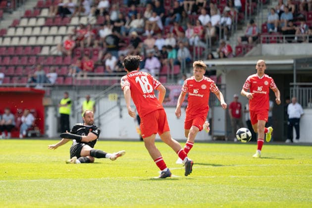 02 05 2026, xdaymx, Soccer Regionalliga Suedwest, FSV Mainz 05 U23 SG Sonnenhof Grossaspach Fabian Eisele SG Sonnenhof Grossaspach with a spectacular shot attempt DFL DFB REGULATIONS PROHIBIT ANY USE OF PHOTOGRAPHS as IMAGE SEQUENCES and or QUASI VIDEO Mainz