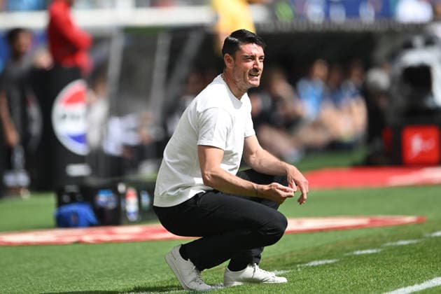 Soccer 1 Bundesliga 32 Matchday Eintracht Frankfurt Hamburger SV on 02 05 2026 at Deutsche Bank Park in Frankfurt Albert Riera Coach Head Coach Frankfurt DFL regulations prohibit any use of photographs as image sequences and or quasi video xJKx
