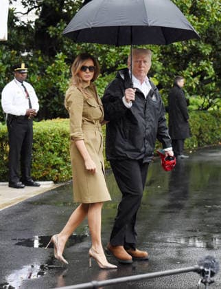 September 2, 2017 - Washington, District of Columbia, United States of America - United States President Donald J. Trump walks with first lady Melania Trump prior to their Marine One departure from the White House September 2, 2017 in Washington, DC. The President and first lady are traveling to Texas to visit individuals impacted by Hurricane Harvey. .Credit: Olivier Douliery Pool via CNP Copyright: xOlivierxDoulieryx