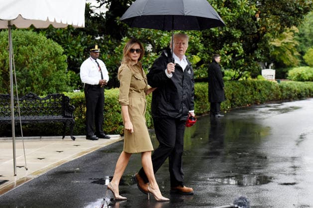 September 2, 2017 - Washington, District of Columbia, United States of America - United States President Donald J. Trump walks with first lady Melania Trump prior to their Marine One departure from the White House September 2, 2017 in Washington, DC. The President and first lady are traveling to Texas to visit individuals impacted by Hurricane Harvey. .Credit: Olivier Douliery Pool via CNP Copyright: xOlivierxDoulieryx
