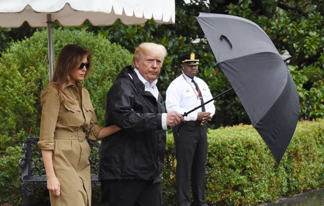 September 2, 2017 - Washington, District of Columbia, United States of America - United States President Donald J. Trump walks with first lady Melania Trump prior to their Marine One departure from the White House September 2, 2017 in Washington, DC. The President and first lady are traveling to Texas to visit individuals impacted by Hurricane Harvey. .Credit: Olivier Douliery Pool via CNP Copyright: xOlivierxDoulieryx
