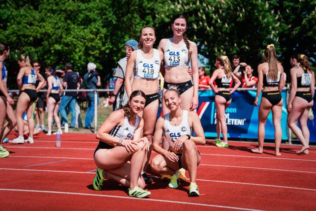 DM Long Relays Celle, 03 05 2026 SCC Berlin becomes German Champion of the 4x400m, 415, Lena LEEGE, 418, Michelle JANIAK, 419, Nadine REETZ, 413, Jasmin BRAYSHAW Athletics, German Championships, Long Relays, Celle on 03 05 2026 at Otto Schade Stadium, Celle Copyright: xBEAUTIFULxSPORTS Tonhäuserx