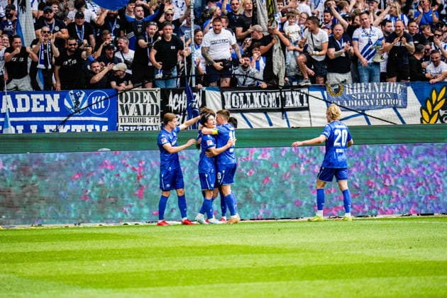 03 05 2026, xdaymx, Soccer 2 Bundesliga, Karlsruher SC SV Darmstadt 98 Shio Fukuda Karlsruher SC cheers after his 2 1 lead goal with the team DFL DFB REGULATIONS PROHIBIT ANY USE OF PHOTOGRAPHS as IMAGE SEQUENCES and or QUASI VIDEO Karlsruhe