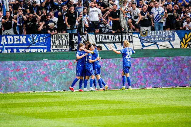 03 05 2026, xdaymx, Soccer 2 Bundesliga, Karlsruher SC SV Darmstadt 98 Shio Fukuda Karlsruher SC cheers after his 2 1 lead goal with the team DFL DFB REGULATIONS PROHIBIT ANY USE OF PHOTOGRAPHS as IMAGE SEQUENCES and or QUASI VIDEO Karlsruhe