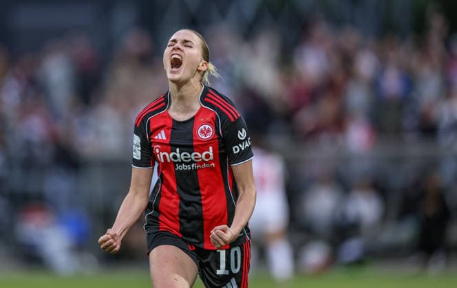 GER, Frankfurt, Eintracht Frankfurt vs FC Nürnberg, Google Pixel Bundesliga, Football, DFB, Season 2025 2026, Stadion am Brentanobad, 24 Matchday in picture Laura Freigang Eintracht Frankfurt Women 10 , 3 1, Goal, Cheering and joy, Emotions DFB DFL REGULATIONS PROHIBIT ANY USE OF PHOTOGRAPHS AS IMAGE SEQUENCES AND OR QUASI VIDEO, 04 05 2026 Copyright: HMBxMedia HendrikxHamelau