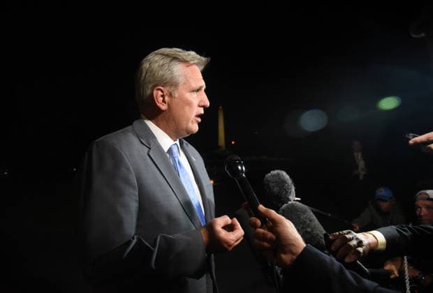October 4, 2017 - Washington, District of Columbia, United States of America - United States House Majority Leader Kevin McCarthy (Republican of California) speaks to the press on the South Lawn after US President Donald J. Trump and first lady Melania Trump returned to the White House from Las Vegas, Nevada October 4, 2017. .Credit: Olivier Douliery Pool via CNP Copyright: xOlivierxDoulieryx