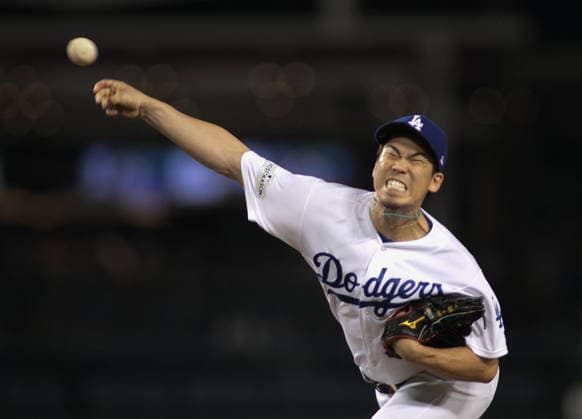 October 7, 2017 - Los Angeles, California, U.S - Relief pitcher, Kenta Maeda 18 of the Los Angeles Dodgers during Game 2 of the NLDS against the Arizona Diamondbacks on Saturday October 7, 2017 at Dodger Stadium in Los Angeles, California. Dodgers defeat Diamondbacks, 8-5. Copyright: xJavierxRojasx
