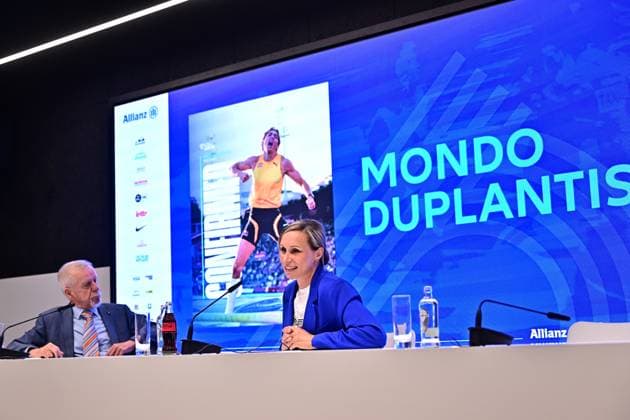 Wilfried Meert, organizer of the Memorial Van Damme meeting and Memorial Van Damme meeting director Kim Gevaert pictured during a press conference, PK, Pressekonferenz on the 50th edition of the Memorial Van Damme athletics event in Brussels, Wednesday 06 May 2026. The 2026 Allianz Memorial Van Damme Diamond League meeting takes place on 04 and 05 September 2026. DIRKxWAEM  x173013237x