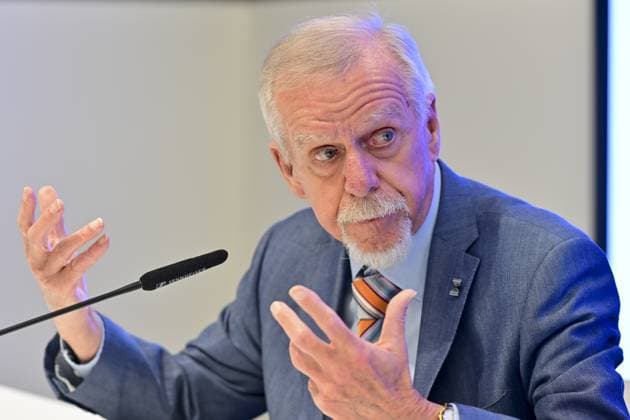 Wilfried Meert, organizer of the Memorial Van Damme meeting speaks to the press during a press conference, PK, Pressekonferenz on the 50th edition of the Memorial Van Damme athletics event in Brussels, Wednesday 06 May 2026. The 2026 Allianz Memorial Van Damme Diamond League meeting takes place on 04 and 05 September 2026. DIRKxWAEM  x173014338x