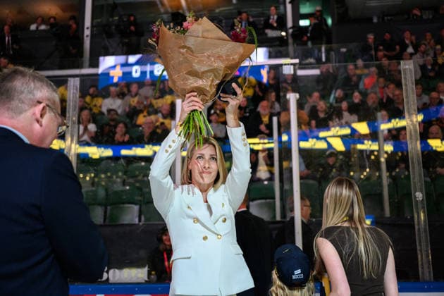 260507 Danijela Rundqvist on the ice as he is inducted into the Swedish Ice Hockey Hall of Fame ahead of the Beijer Hockey Games game between Czech Republic and Sweden on May 7, 2026 in Ängelholm Photo Petter Arvidson BILDBYRAN kod PA PA1209 ishockey ice hockey hockey hockey games beijer hockey games tjeckien czech republic sverige sweden bbeng  Copyright: PETTERxARVIDSON BB260507PA108