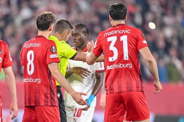 Mario Dorgeles SC Braga after the red Card during the UEFA Europa League 2025 26 Semi Final Second Leg match between Sport Club Freiburg and SC Braga at Stadion am Wolfswinkel on May 7, 2026 in Freiburg im Breisgau, Germany Photo by Harry Langer DeFodi Images
