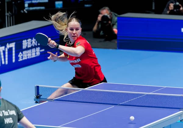 Annett Kaufmann, Germany, SV DJK Kolbermoor, U19 World Champion 2024 and German Champion 2025 and 2026, on May 7 in the quarterfinals of the World Team Table Tennis Championships in London against Hong Kong at Ovo Arena Wembley Annett Kaufmann, Germany, SV DJK Kolbermoor, U19 World Champion 2024 and German Champion 2025 and 2026, on May 7 in the quarter-finals of the World Team Table Tennis Championships in London against Hong Kong at the Ovo Arena Wembley Germany wins 3 1 London OVO Arena Wembley London England