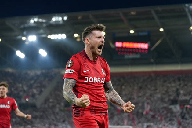 Lukas Kübler Lukas Kuebler SC Freiburg, 17 goal celebration, emotions, goal shot, finish, goal success, goal, goal , Germany, football, UEFA Europa League, semi-final, second leg, 2025 2026, SC Freiburg vs SC Braga, 07 05 2026, Europa Park Stadion, Freiburg Freiburg Europa Park Stadion Baden Württemberg Germany Copyright: xArnexAmbergx