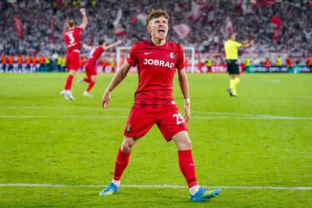 Germany Soccer Europa League 2025 2026, semi-final SC Freiburg vs Sporting Braga Europa Park Stadion Freiburg Philipp Treu SC Freiburg, 29 joy, emotions, cheering, facial expression, emotion Copyright: xJOERANxSTEINSIEKx