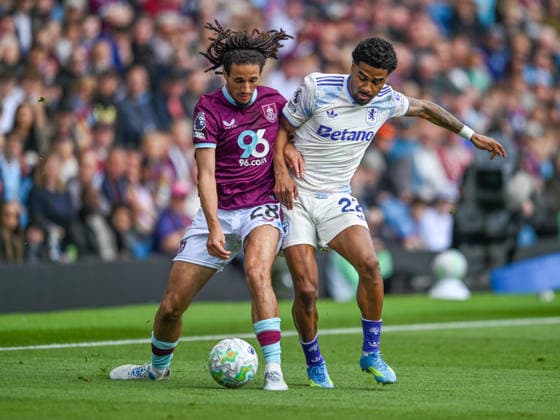 Burnley v Aston Villa Premier League Hannibal Mejeri of Burnley and Ian Maatsen of Aston Villa during the Premier League match at Turf Moor, Burnley 10 05 2026 UK Newspapers OUT Copyright: xKarlxVallantinex FIL-23412-0028