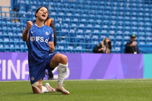 Chelsea gegen Man City Women 10. Mai 2026, London Adobe Women™s FA Cup, Halbfinale Chelsea gegen Manchester City Women Sam Kerr von Chelsea feiert ihr 2. Tor Foto Charlotte Wilson Offside London UK  Copyright: xCharlottexWilsonx xOffsidexOffside