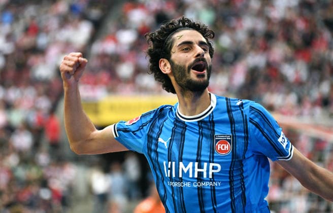 Football, Bundesliga, Germany, Men, Season 2025 2026, Matchday 33, Rhein Energie Stadion Köln, 1 FC Köln FC Heidenheim Jubel Eren Dinkci FCH after the goal for 1 3 Jubel, joy, action