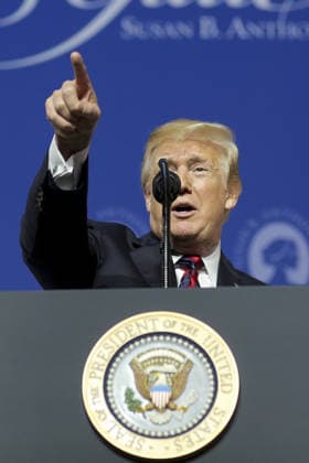 May 22, 2018 - Washington, District of Columbia, U.S. - United States President Donald J. Trump delivers remarks during the Susan B. Anthony List 11th Annual Campaign for Life Gala at the National Building Museum. Copyright: xOliverxContrerasx