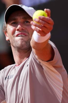 Casper Ruud of Norway serves during the match against Lorenzo Musetti of Italy at the Internazionali BNL d Italia 2026 tennis tournament at Foro Italico in Rome (Italy) on May, 12, 2026. AntoniettaxBaldassarre