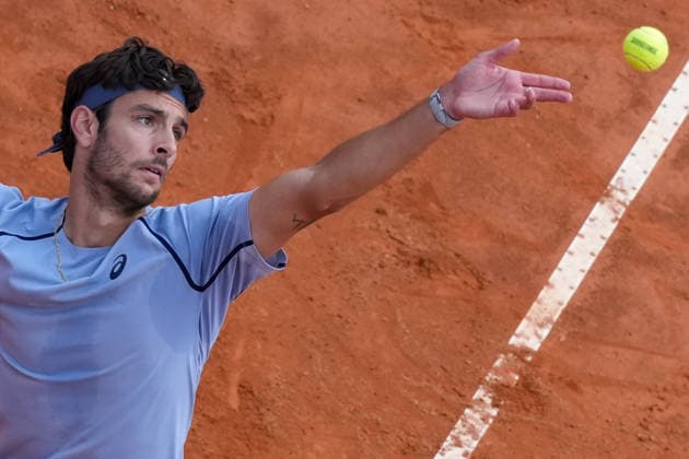Lorenzo Musetti of Italy serves during the match against Casper Ruud of Norway at the Internazionali BNL d Italia 2026 tennis tournament at Foro Italico in Rome (Italy) on May, 12, 2026. AntoniettaxBaldassarre