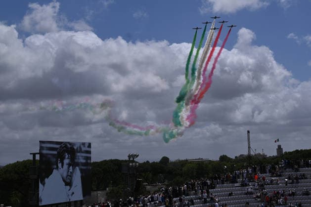 IPA84596713 - The passage of the Frecce Tricolori on the Central Tennis Curt during the Internazionali BNL d Italia Day Eight at Foro Italico on May 12, 2026 in Rome, Italy.  Copyright: xDomenicoxCippitelli IPAxSportx xx 84596713