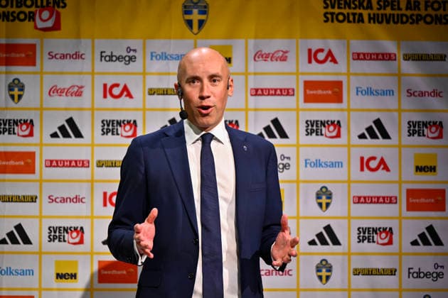 STOCKHOLM, SWEDEN 20260512 Simon Aström, chairman of the Swedish Football Association, as Swedens squad for the World Cup is presented at a press conference at the Post Office on Tuesday STOCKHOLM SWEDEN x10430x  Copyright: xChristinexOlsson TTx SVERIGES TRUPP FOTBOLLS-VM 2026